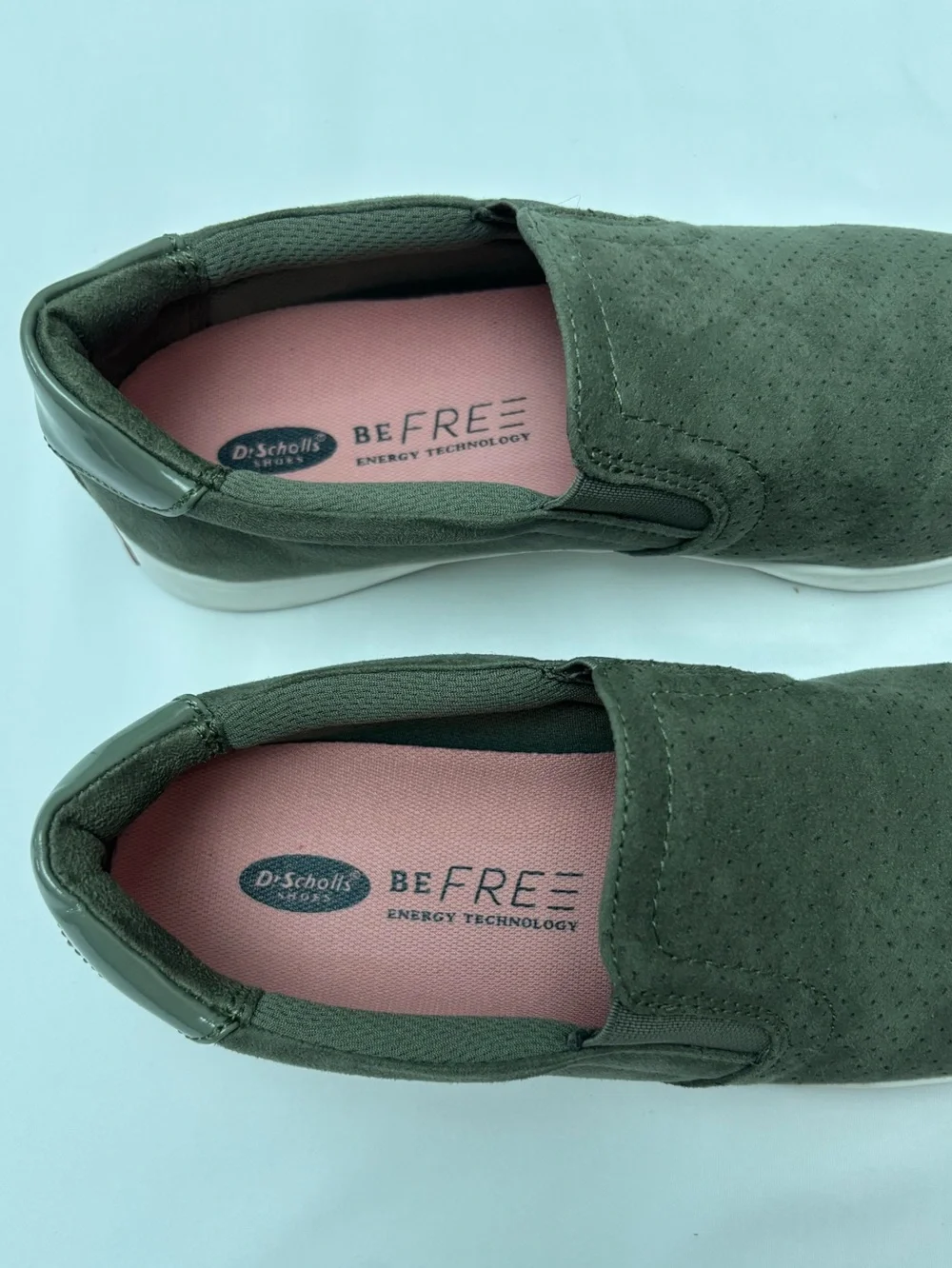 New Dr. Scholl's Madison Olive Green Perforated Slip-On Flats